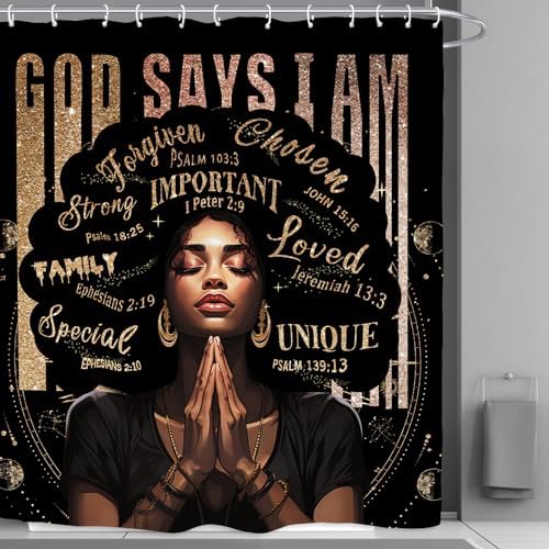 Kalmico African American Shower Curtain Set - Black Bible Quotes Motivational