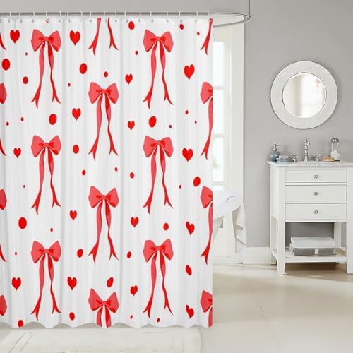 Feelyou Coquette Bows Shower Curtain Set 72x72 Red 1
