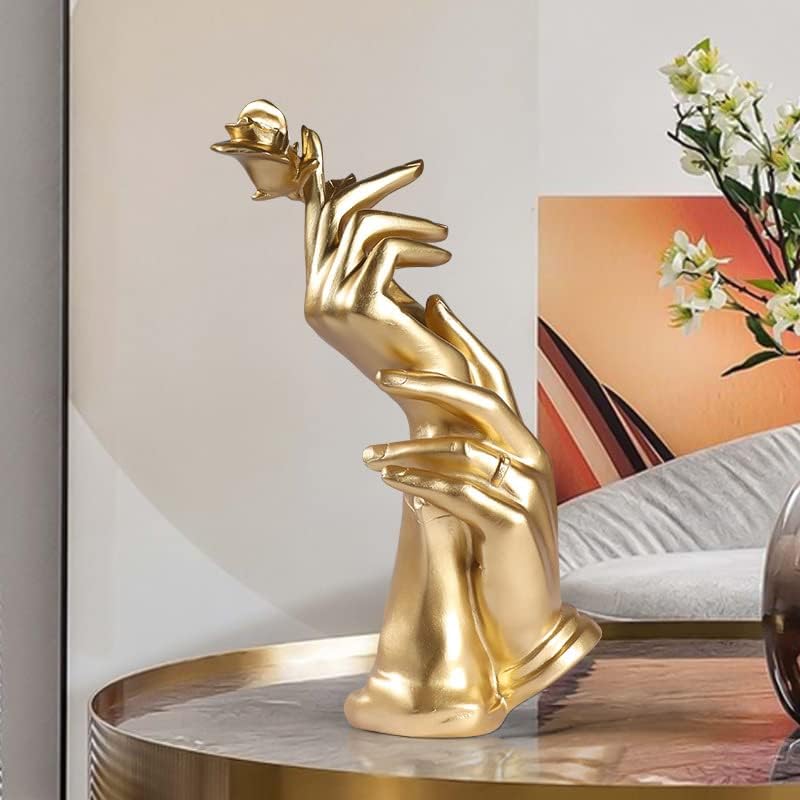 Gold Hand Statue with Roses - Love Decor Statue for Home and Office