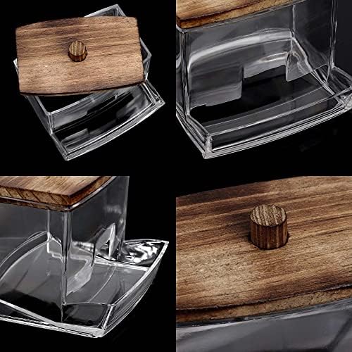 Tbestmax 7 OZ Cotton Swab Holder with Brown Wood Lid