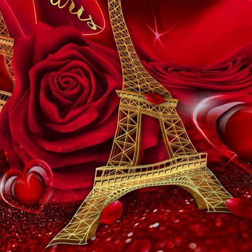 AILONEN 3D Oil Red Rose Shower Curtain Set with Hooks