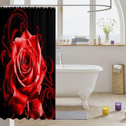 Feelyou Red Rose Shower Curtain Set 72x78