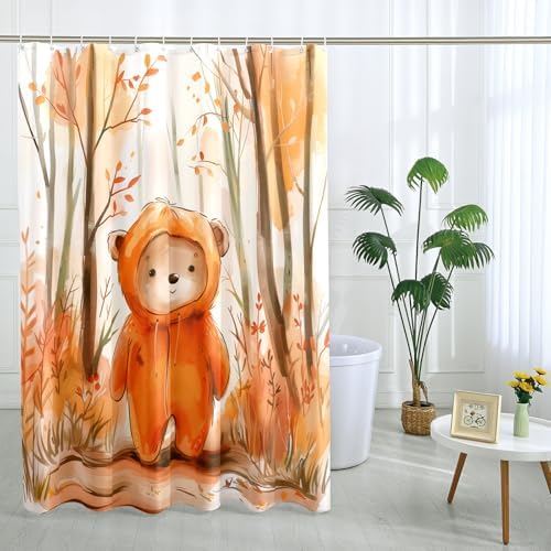 Fall Funny Bear Shower Curtain Set 62x72 with Hooks