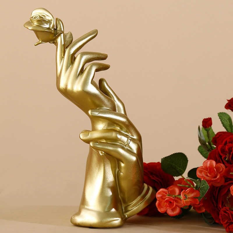 Gold Hand Statue with Roses - Love Decor Statue for Home and Office