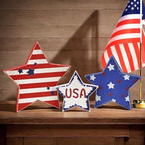 PICTTY 4th of July Stars Decor 3PC Wooden Set