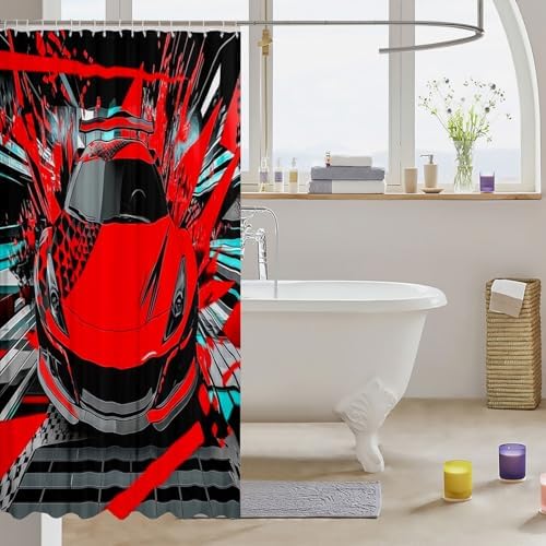Feelyou Kids Red Race Car Shower Curtain Set