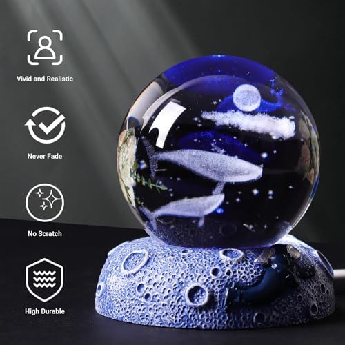 Whales 3D Crystal Ball Figurine - 24inch Ocean Decor Gift for Home