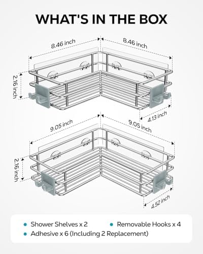Nieifi Corner Shower Shelves 2 Pack Stainless Steel Caddy with Hooks