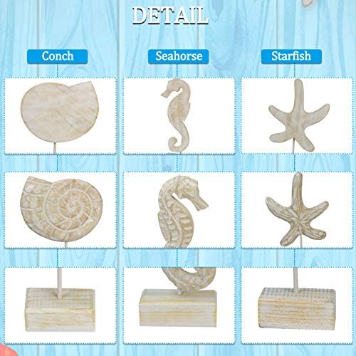 Exttlliy 3pcs Wood Handmade Beach Statues Set