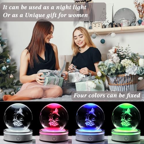 Movdyka 3D Crystal Hummingbird Decor with LED Base