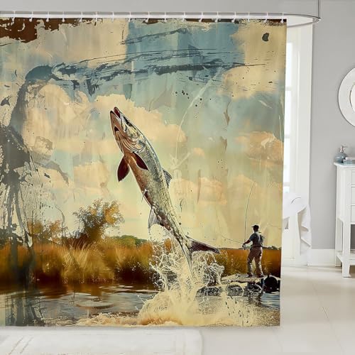 Feelyou Bass Fish Shower Curtain Set 72x72 Room Decor