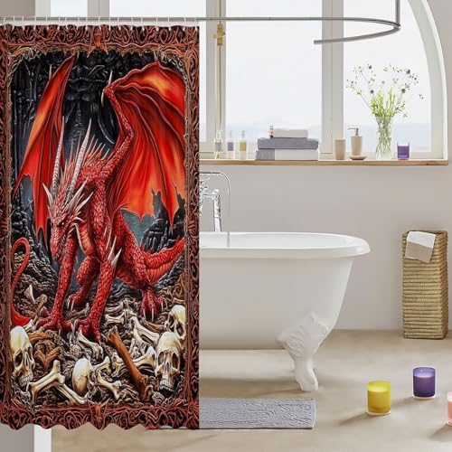 Feelyou Kids Dragon Shower Curtain Set 72x72 Red 1