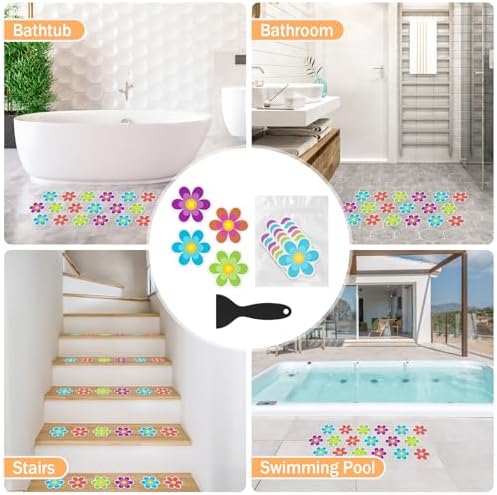 Non Slip Bathtub Stickers with Scraper 20 PCS Bright Flowers Design