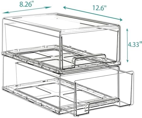 2 Pack Clear Medicine Storage Drawer with Pull Handle