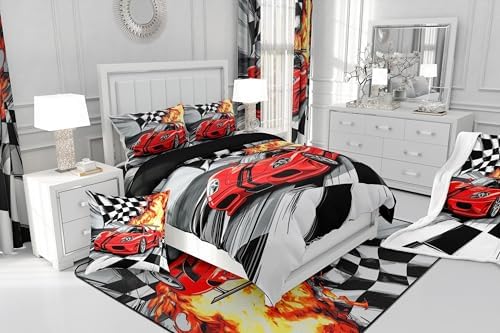 Feelyou Kids Red Race Car Shower Curtain Set 72x72