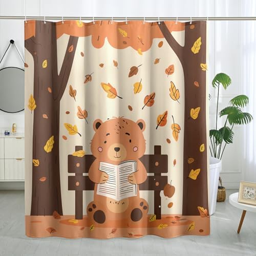 Fall Cute Kid Shower Curtain Set 72 Inch Beige
