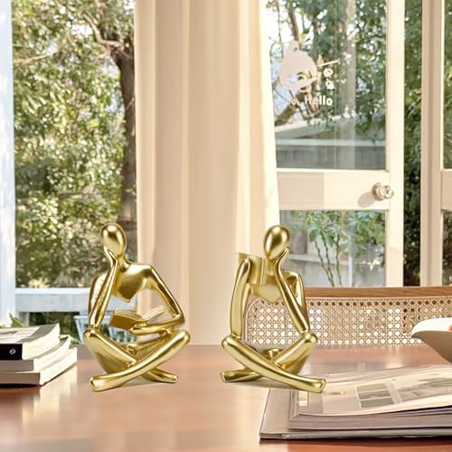 Reading Thinker Statue Set of 2 Modern Abstract Art Decor