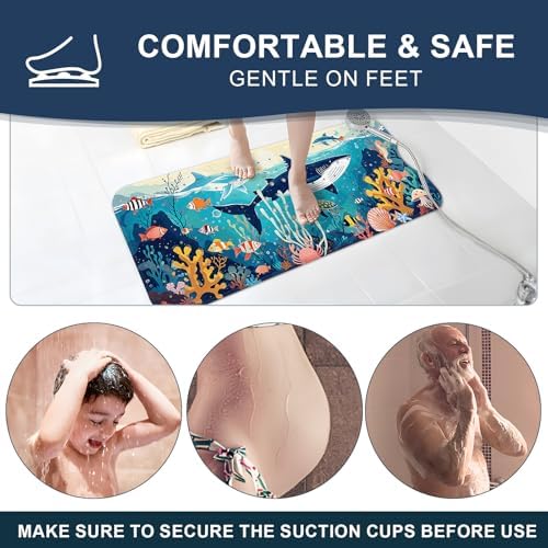 XIYUNTE Kids Bath Mat - 40x16 Non Slip with Suction Cups and Drain Holes