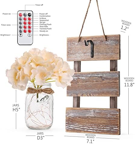 HOMKO Mason Jar Wall Decor with LED Fairy Lights - Set of 2