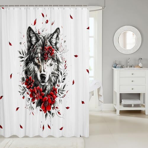 Feelyou Wolf Bath Curtain Set 72x78 Rose Floral