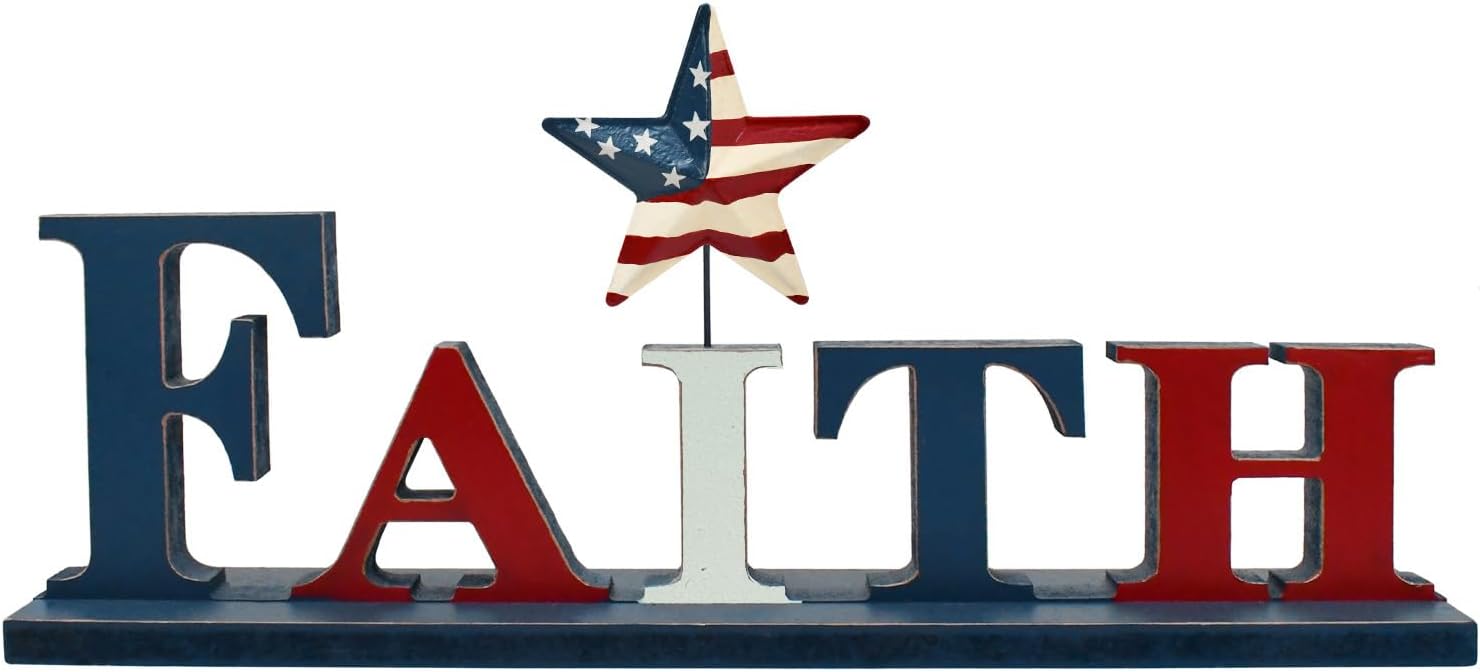 Veclotch Patriotic FAITH Wood Block Sign for 4th of July