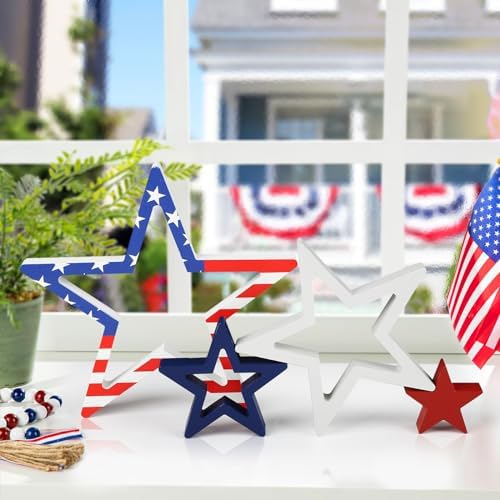 COCHIE Patriotic Wood Stars 4th of July Decor Set