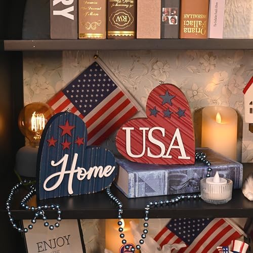 Valery Madelyn 4th of July Decor Heart Centerpieces 2 Pcs