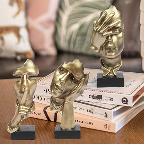 3 Pcs Thinker Statue Silence is Gold Modern Resin Decor