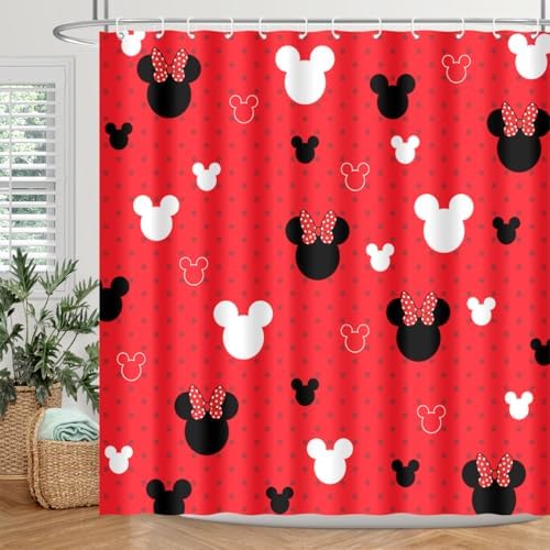 BIYSUC Cartoon Mouse Head Shower Curtain with 12 Hooks 1