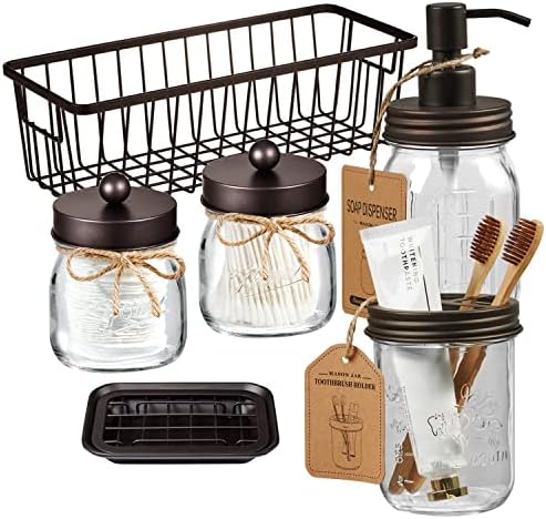 SheeChung 6Pcs Mason Jar Bathroom Set - Rustic Farmhouse Decor