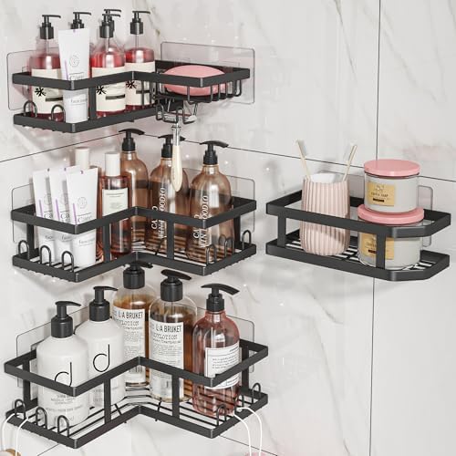 Youvip Adhesive Corner Shower Caddy - 4-Pack Black 1