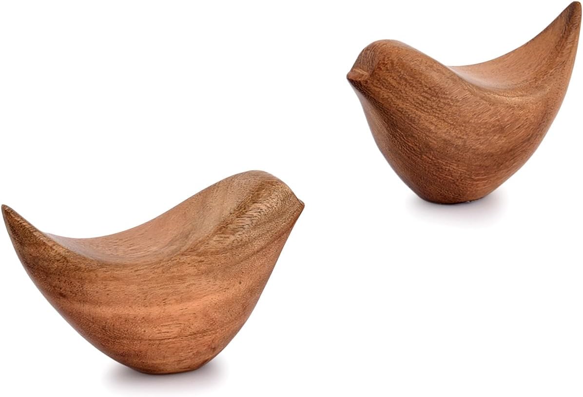 NIRMAN Acacia Wood Bird Statues Set of 2 1