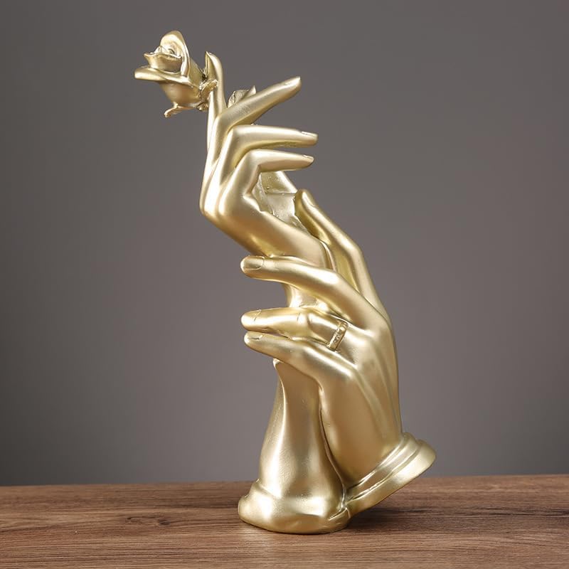 Gold Hand Statue with Roses - Love Decor Statue for Home and Office