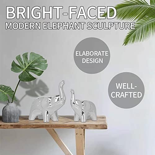 Handmade Silver Ceramic Elephant Statue Pair
