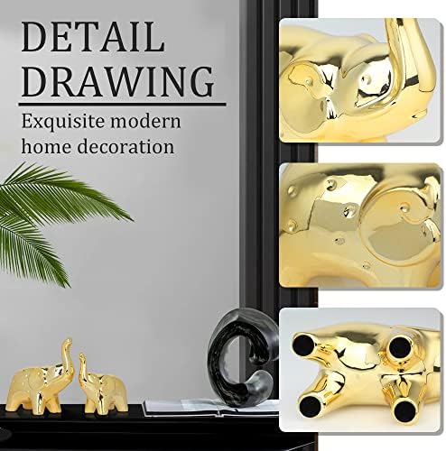Handmade Ceramic Elephant Statue Pair - Gold Finish