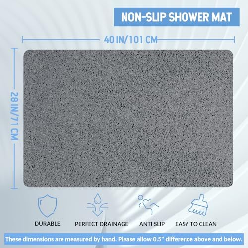 Hargiis Non-Slip Bath Mat with Foot Scrubber - Grey 40x28
