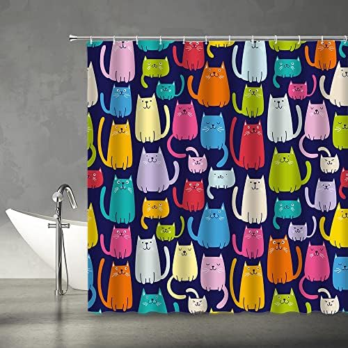 ASVEAS Multicolor Cute Cat Shower Curtain Set with Hooks