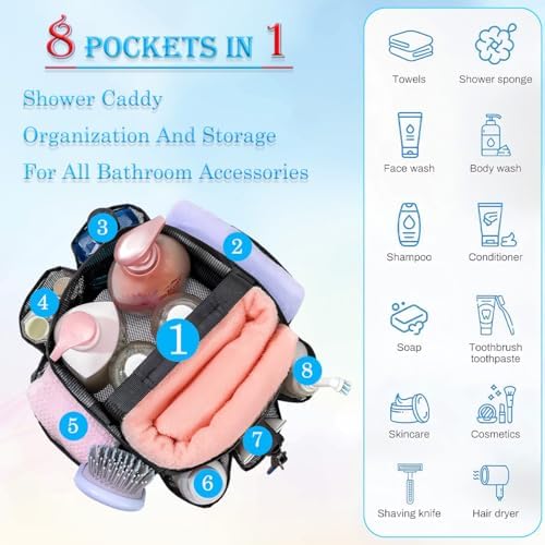Dolrsrcm Mesh Shower Caddy 8-Pocket Portable Organizer