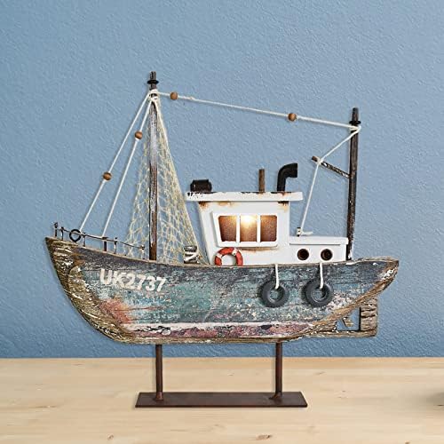 Aecipl Wooden Sailboat Model with LED Light - Nautical Decor Ornament
