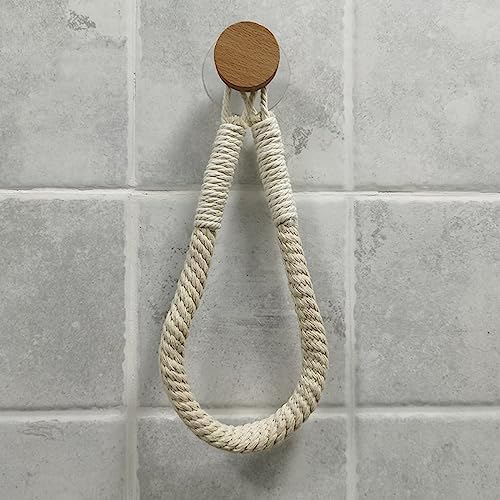 Cotton Rope Towel Holder Wall Mounted Retro Design with Wooden Hook