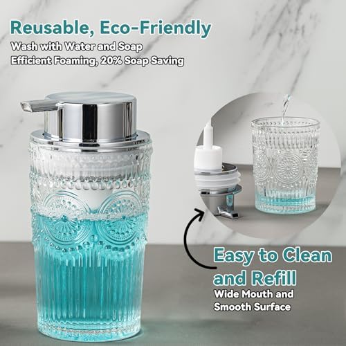 AZMOYAC Glass Foaming Soap Dispenser 10 OZ Clear Pump for Bathroom Kitchen