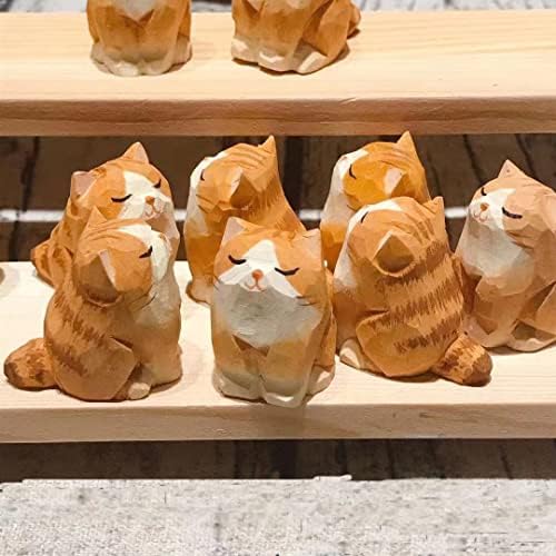 Little Orange Cat Wooden Statue Handmade Sculpture