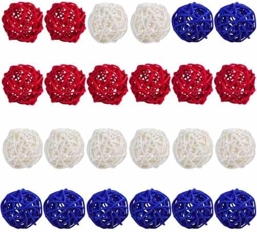 24pcs Rattan Decorative Star Balls for 4th of July