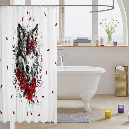 Feelyou Wolf Bath Curtain Set 72x78 Rose Floral