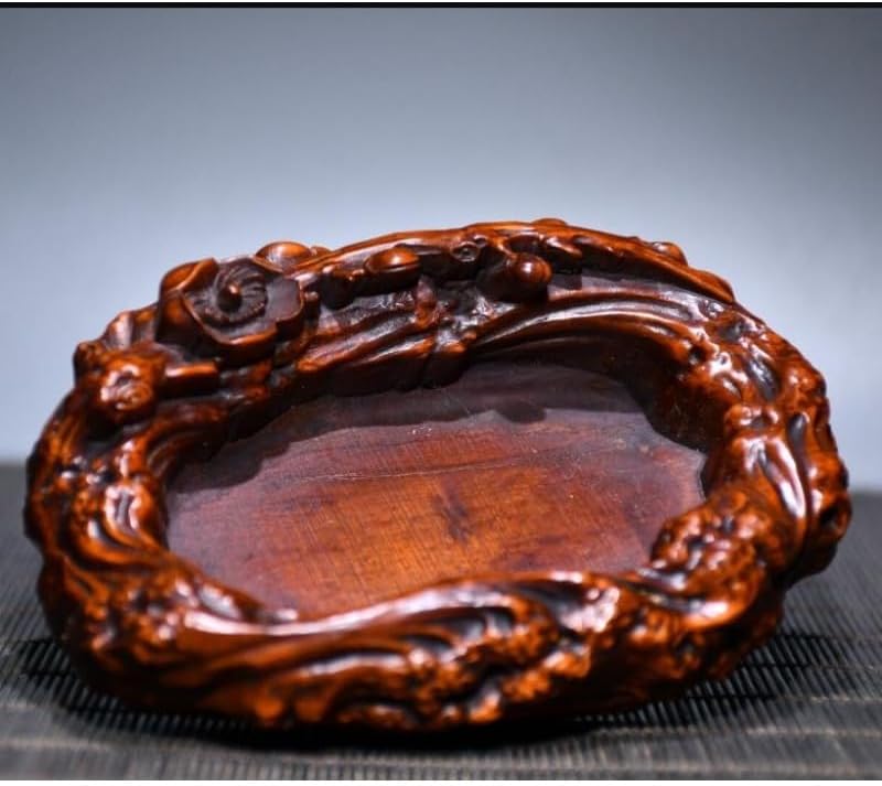 Handcrafted Boxwood Plum Blossom Inkstone Statue