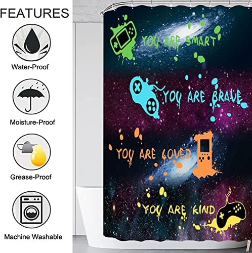 ALEXEX 4 PCS Star Outer Space Kids Shower Curtain Set with 12 Hooks