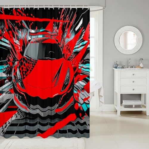Feelyou Kids Red Race Car Shower Curtain Set