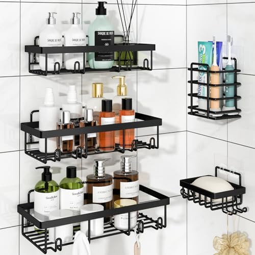 Liuoud 5 Pack Shower Caddy Organizer Set - Black
