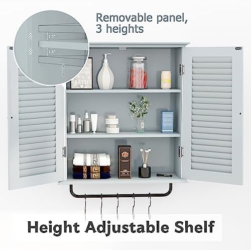 TaoHFE Wall Mounted Medicine Cabinet with Double Shutter Doors and Towel Rack