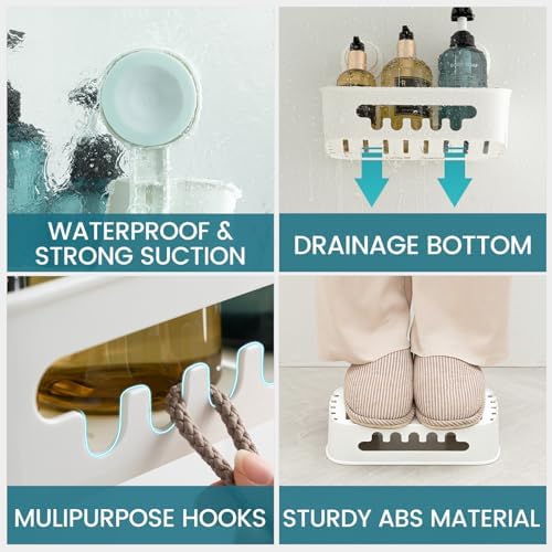 TAILI 2 Pack Heavy Duty Shower Caddy Suction Cup Organizer